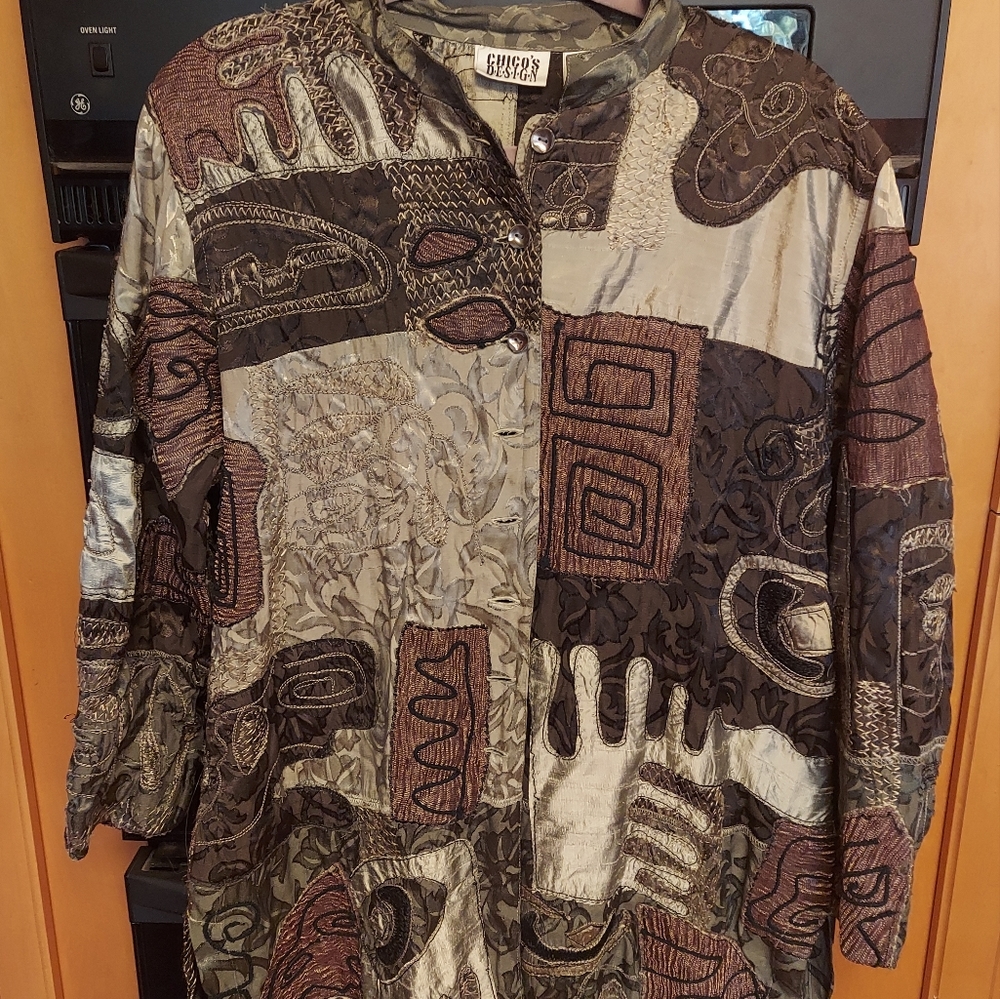 Lux Chico's Gray Browns Patchwork Embroidered Jac… - image 3